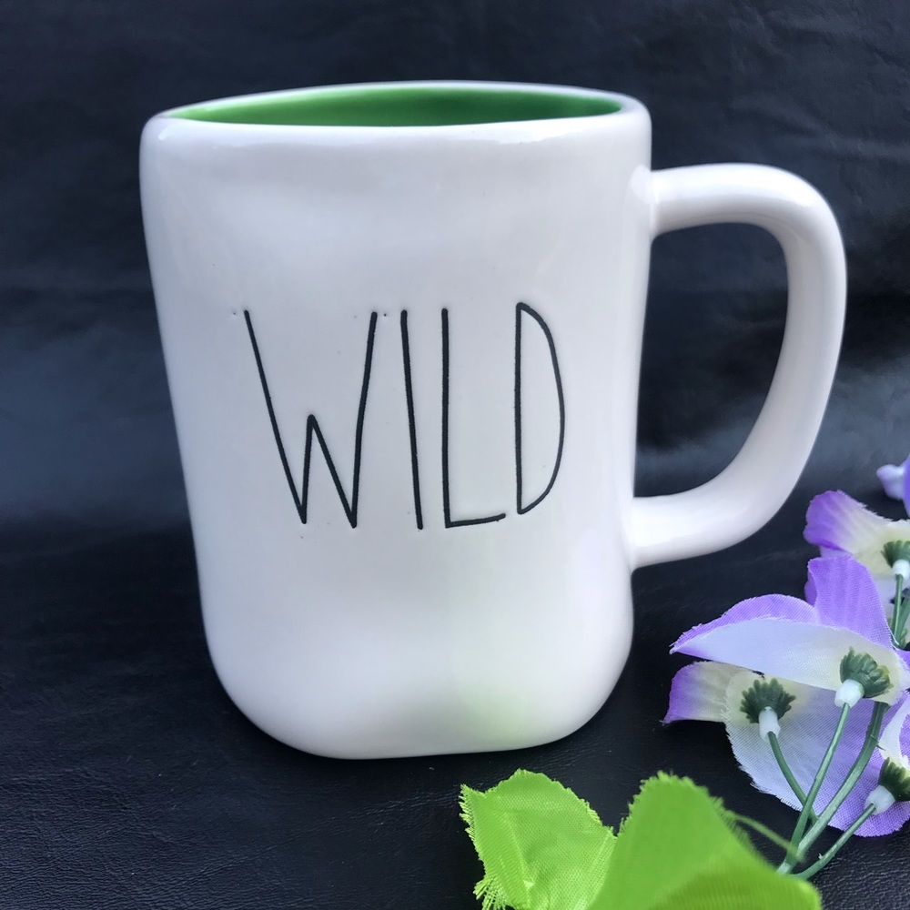 Rae Dunn coffee mug new word WILD in front.